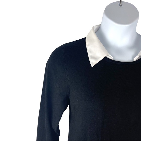 Avenue Black & White Layered Look Sweater with Removable Collar - Picture 5 of 9